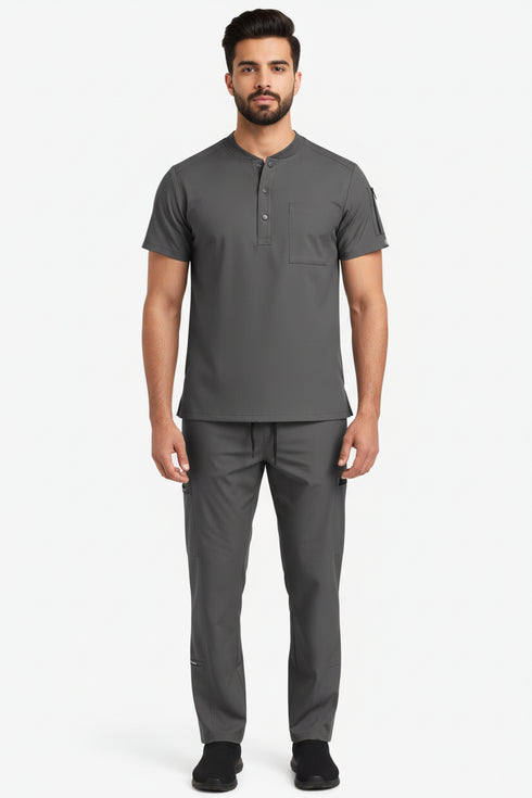 Men’s 2-Pocket Henley Scrub Set – Polyester Spandex Stretch
